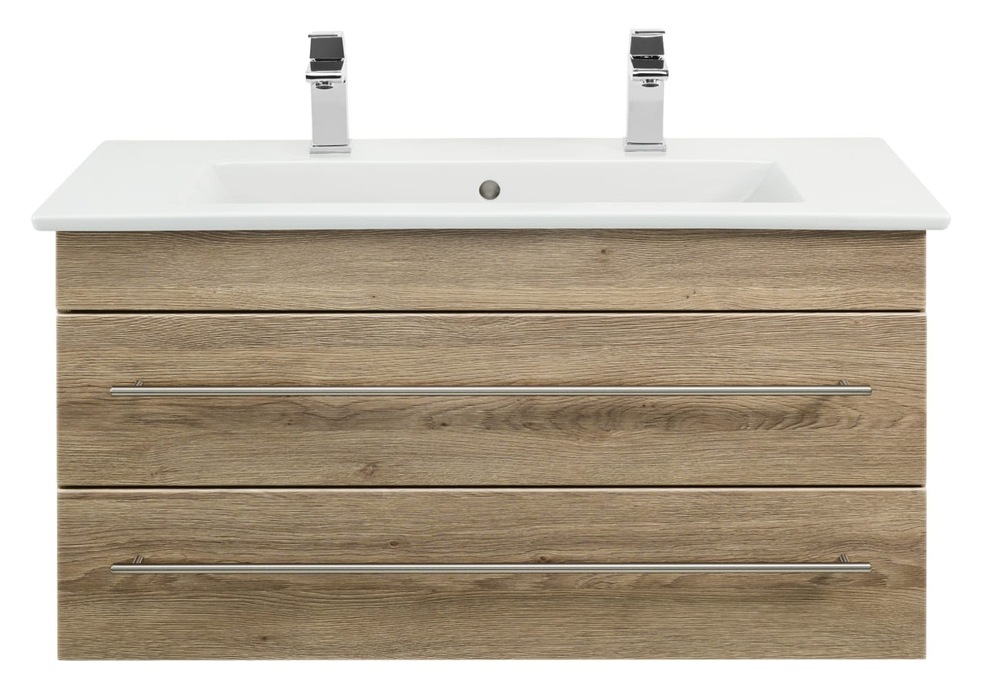 Badmöbel Mit Villeroy &amp; Boch Venticello Waschbecken 100 Cm Doppel Eiche Hell destiné Vasque 100 Cm 2 Robinets