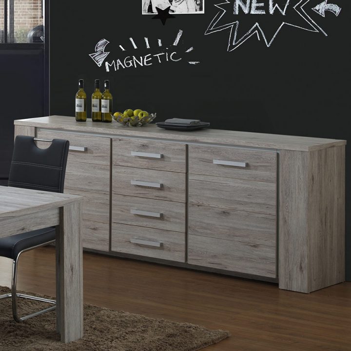 Bahut 220 Cm Pas Cher Contemporain Couleur Chêne Eldina pour Buffet Salle À Manger Pas Cher