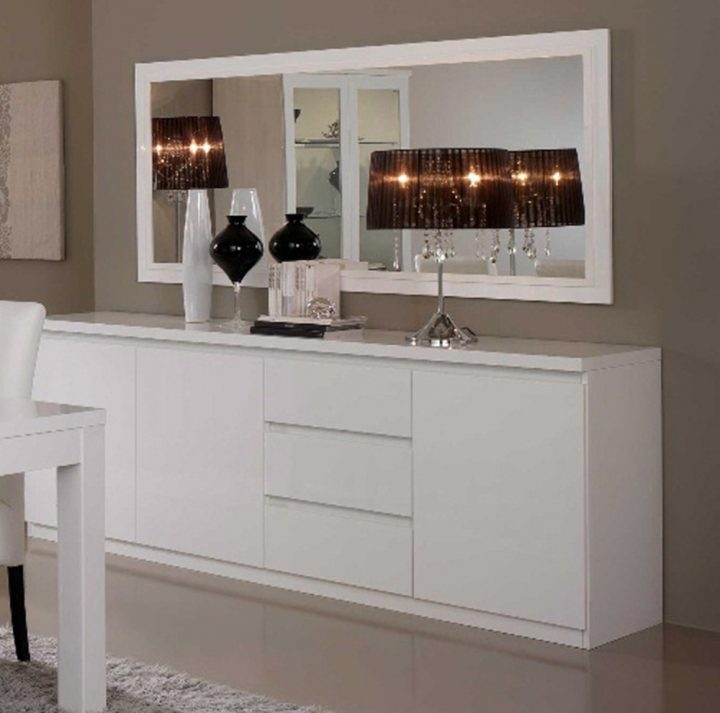 Bahut 3 Portes 3 Tiroirs Roma Laqué Blanc dedans Buffet De Salle A Manger Laque Blanc