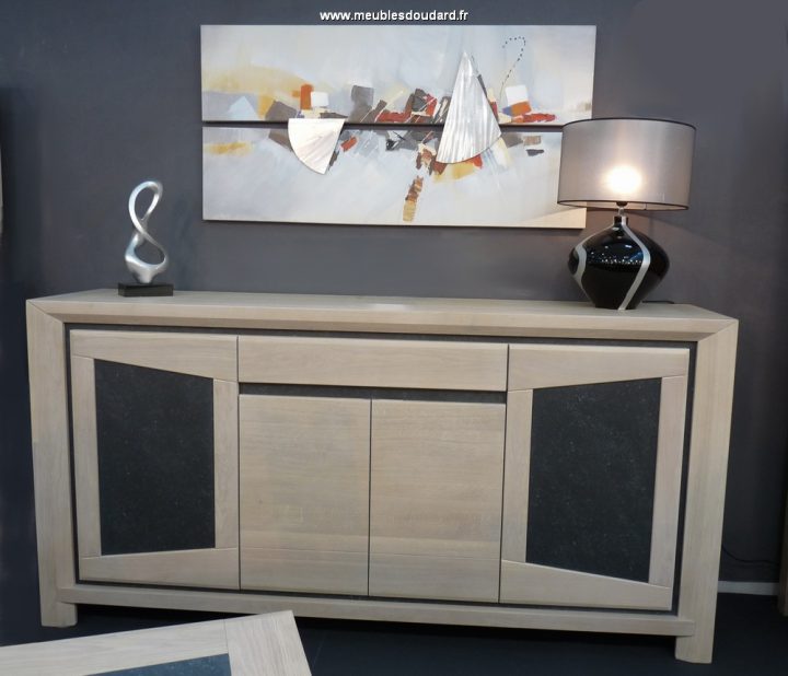 Bahut 4 Portes Chêne Blanchi Contemporain Libellule avec Meuble Bas Salle À Manger