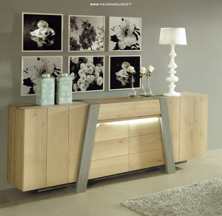 Bahut 4 Portes Moderne En Chêne Naturel Pyramide avec Meuble De Salle À Manger Moderne