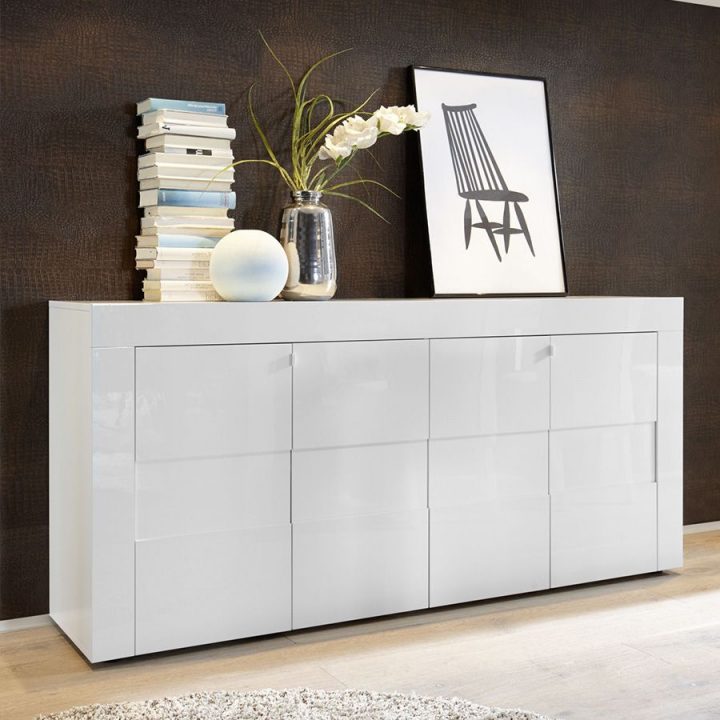Bahut Blanc Laqué Brillant Design Okland | Buffet Bahut concernant Buffet De Salle A Manger Laque Blanc