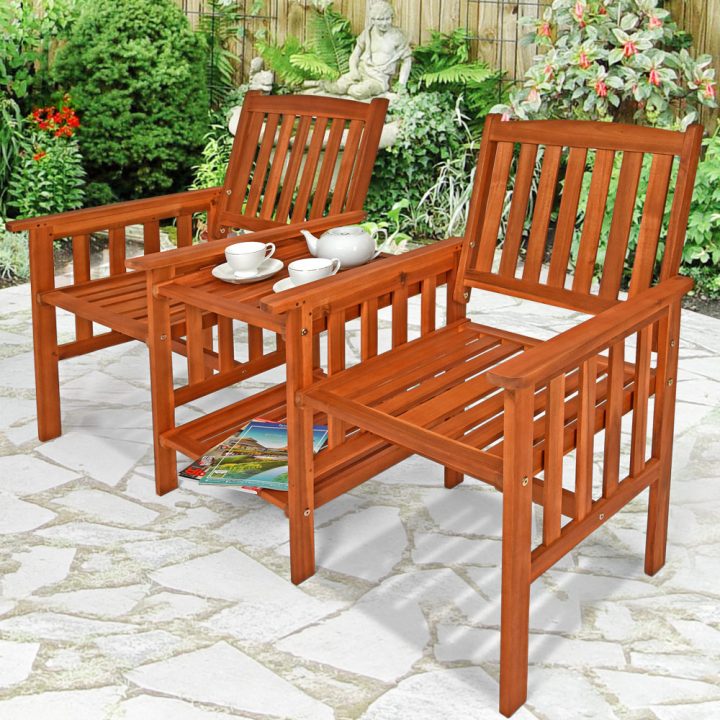 Banc De Jardin 2 Places Bois D'Acacia Avec Table Support pour Table De Jardin En Bois Avec Banc Integre