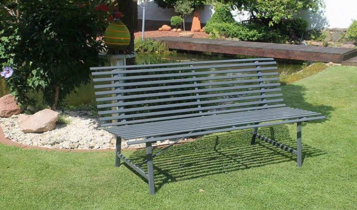 Banc De Jardin En Acier Epoxy Bleu, Gris Et Ivoire pour Banc De Jardin