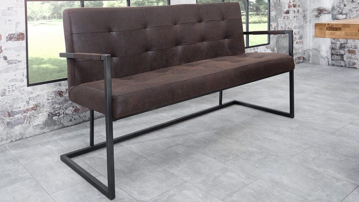 Banc Industriel Simili Cuir Marron Aspect Vieilli Herbod tout Banc Avec Dossier Pour Salle A Manger