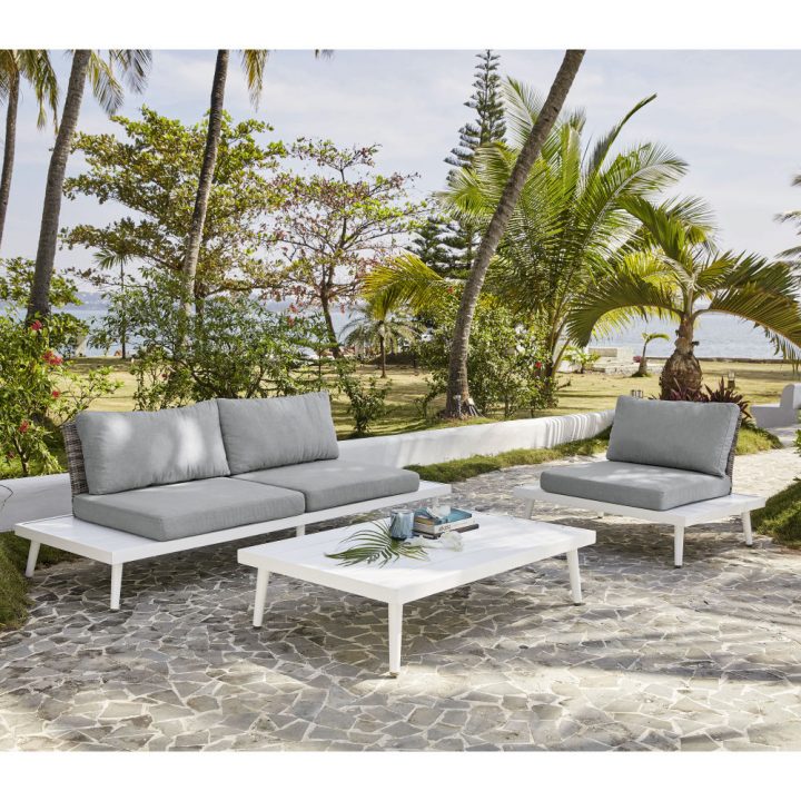 Banquette De Jardin 3 Places West Lake En Résine Tressée tout Salon De Jardin Gris Pas Cher