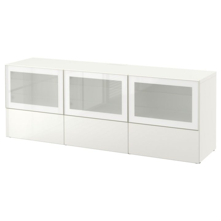 Bestå Tv-Bank Mit Türen Und Schubladen – Weiß, Selsviken  Hochglanz/frostglas Weiß 180X40X64 Cm tout Meuble Case Ikea