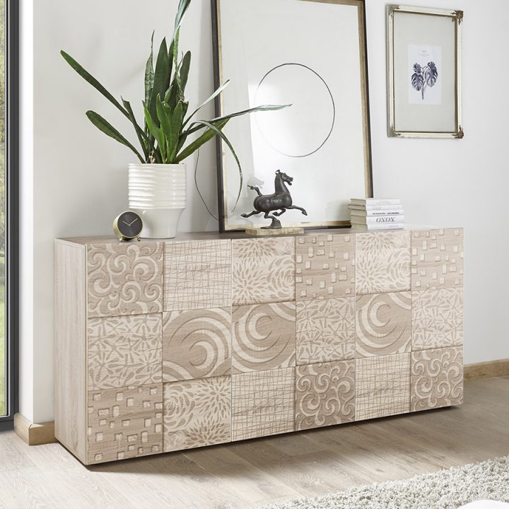 Buffet 180 Cm Couleur Chêne Clair Nerina 3 dedans Buffet Salle À Manger Pas Cher