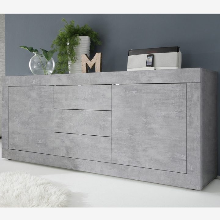 Buffet 210 Cm Gris Clair Effet Béton Focia 5 destiné Meuble Bas Salle À Manger