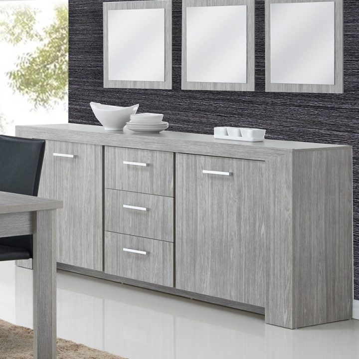 Buffet 220 Cm Couleur Chêne Gris Evora avec Meuble Bas Salle À Manger