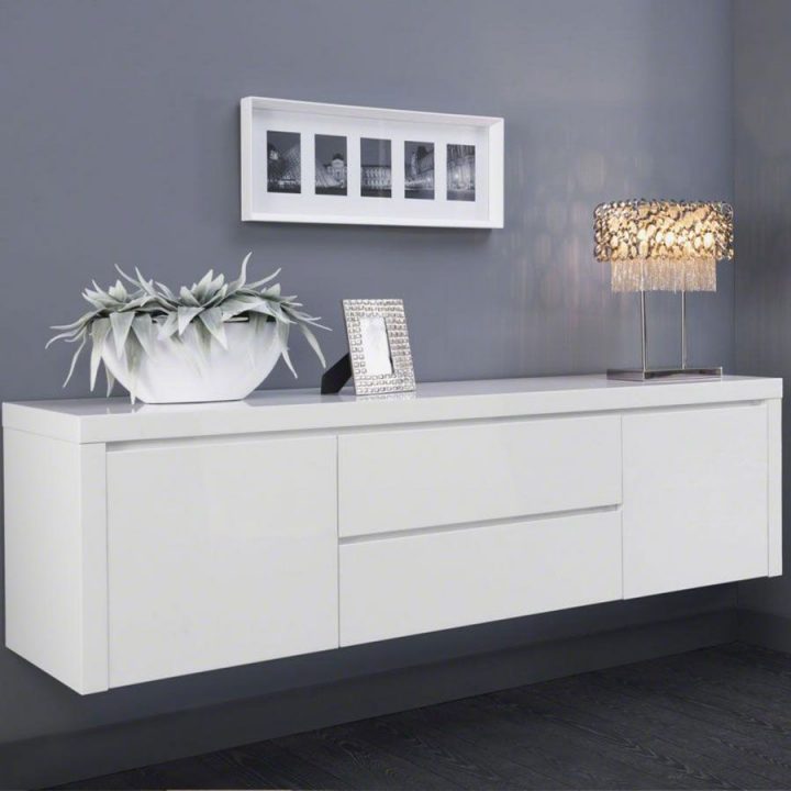 Buffet Bahut Suspendu Blanc Laqué Design Tyler | Meuble serapportantà Buffet De Salle A Manger Laque Blanc