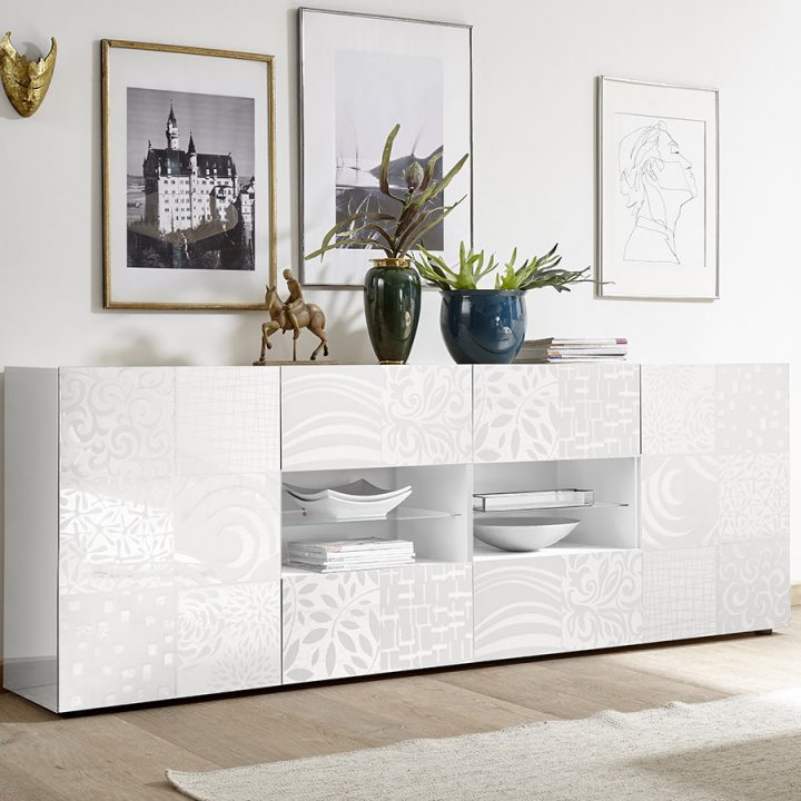 Buffet Blanc Laqué 240 Cm Design Elma Avec Éclairage Led intérieur Buffet De Salle A Manger Laque Blanc