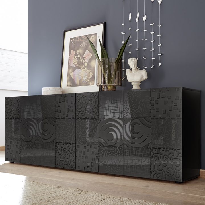 Buffet Gris Laqué 240 Cm Design Elma 2, 4 Portes destiné Buffet Salle À Manger Pas Cher