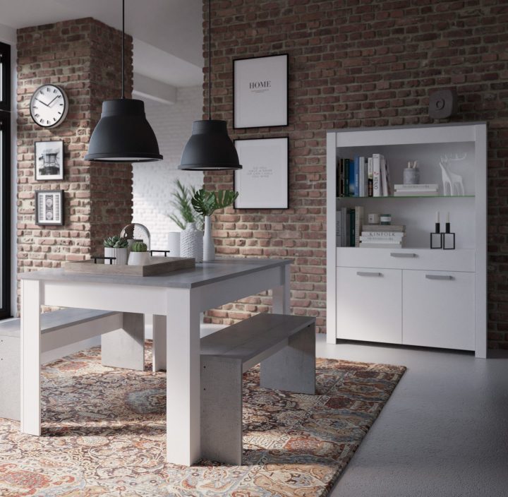 Buffet Haut Loukia #blanc Et #béton – But #salleàmanger intérieur Meuble De Salle A Manger But