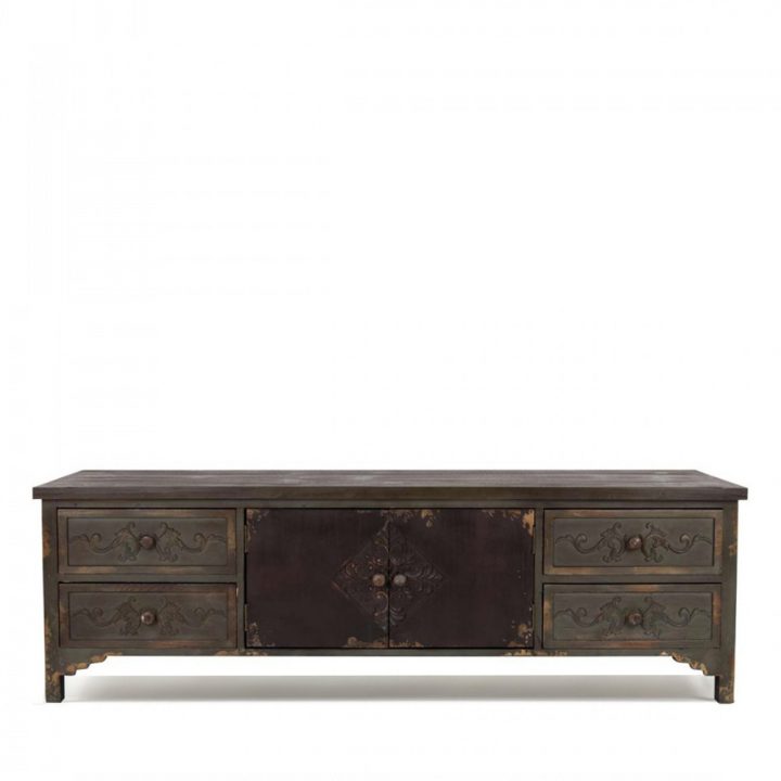 Buffet Meuble Tv Vintage Bois Foncé Gravé Dutchbone – Fuz tout Meuble Tv Vintage Pas Cher
