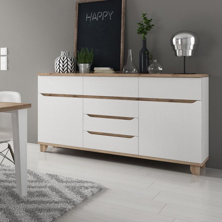 Buffet Scandinave Couleur Blanc Et Bois Brita | Buffet Blanc avec Buffet Salle À Manger Pas Cher