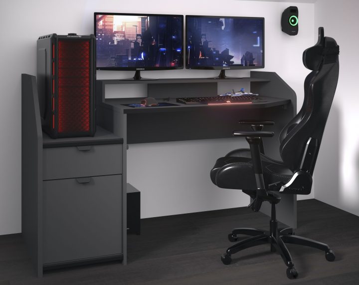 Bureau Gamer 154 Cm Gris Ombre/noir | Gris Ombre, Bureau destiné Bureau Gamer Meuble