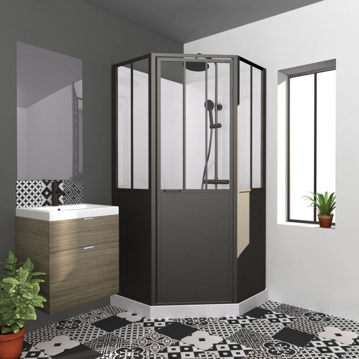 Cabine De Douche 1/4 De Cercle L.100 X L.100 Cm, Atelier En dedans Cabine De Douche 100X100