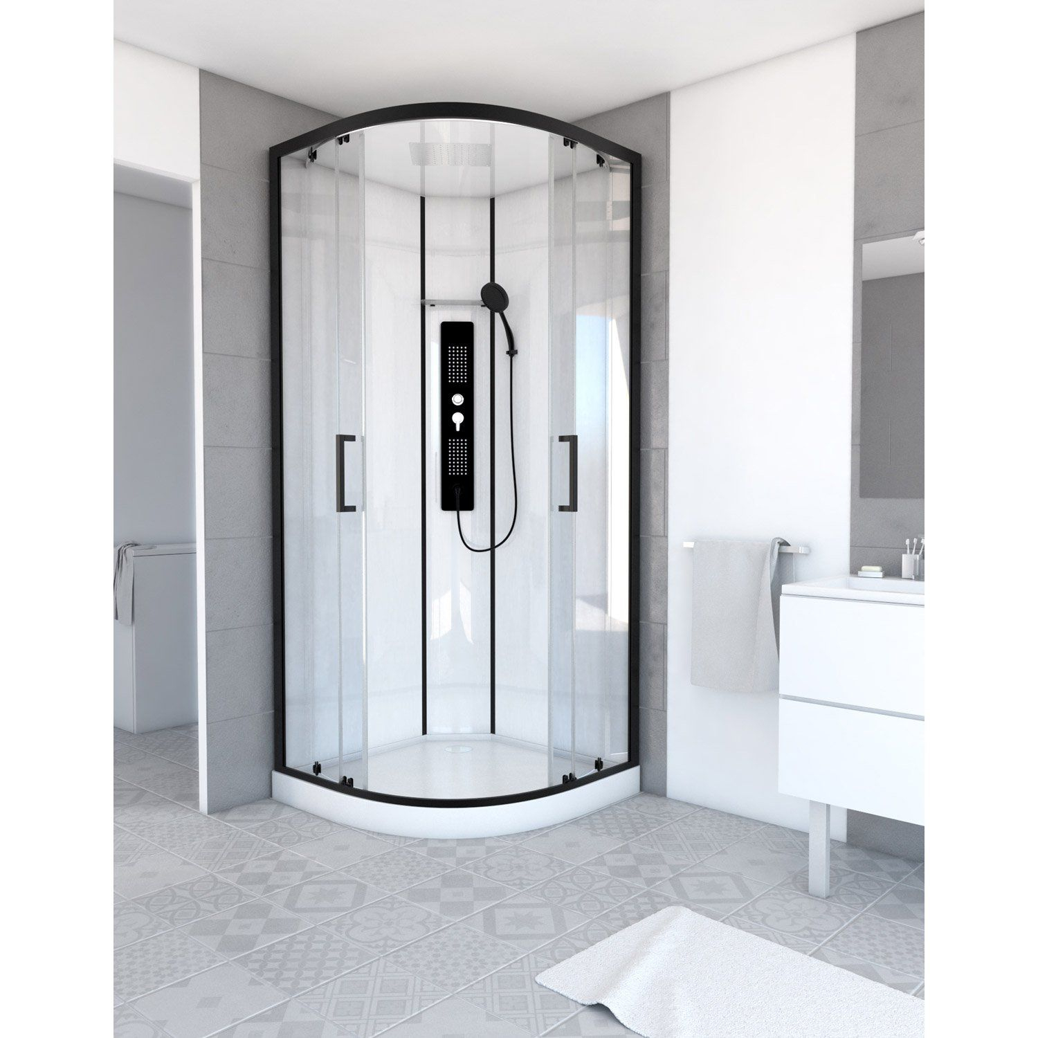 Cabine De Douche 1/4 De Cercle L.90 X L.90 Cm, Urban tout Cabine De Douche 85X85