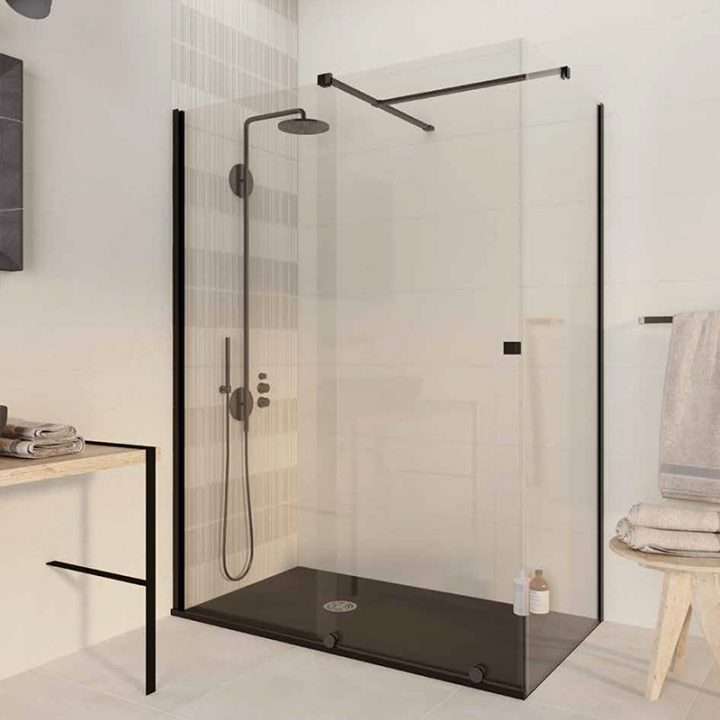 Cabine De Douche Coulissante 120 X 80 Cm, Finition Noir, Pisa tout Douche 120X80