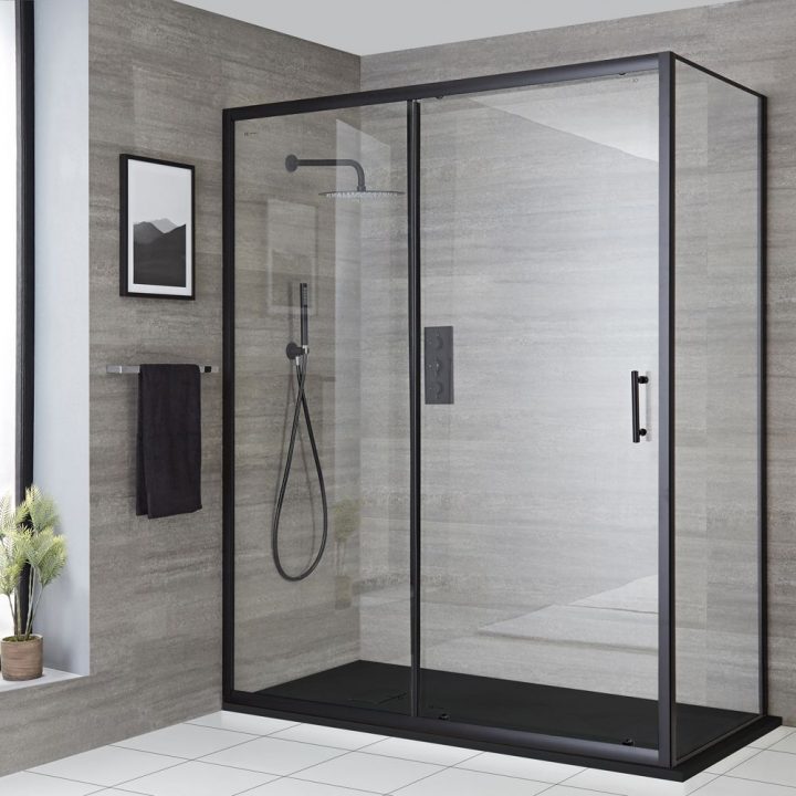 Cabine De Douche D’Angle À Porte Coulissante Avec Receveur De Douche – Noir  – Tailles Multiples – Nox avec Cabine De Douche Haut De Gamme