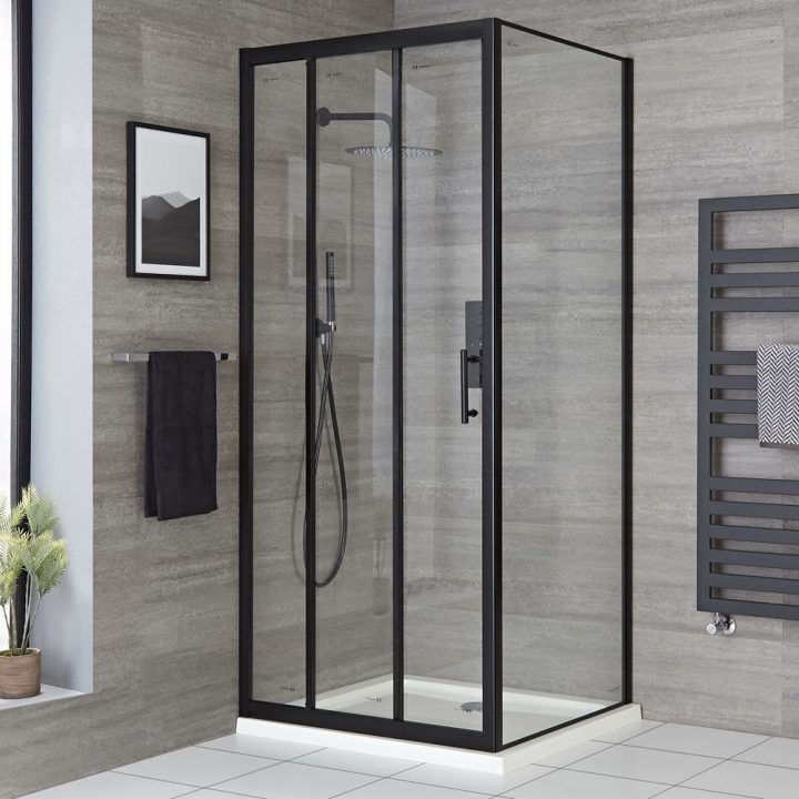 Cabine De Douche D’Angle À Porte Coulissante Et Receveur – Noir – Tailles  Multiples – Nox pour Cabine De Douche À L Italienne