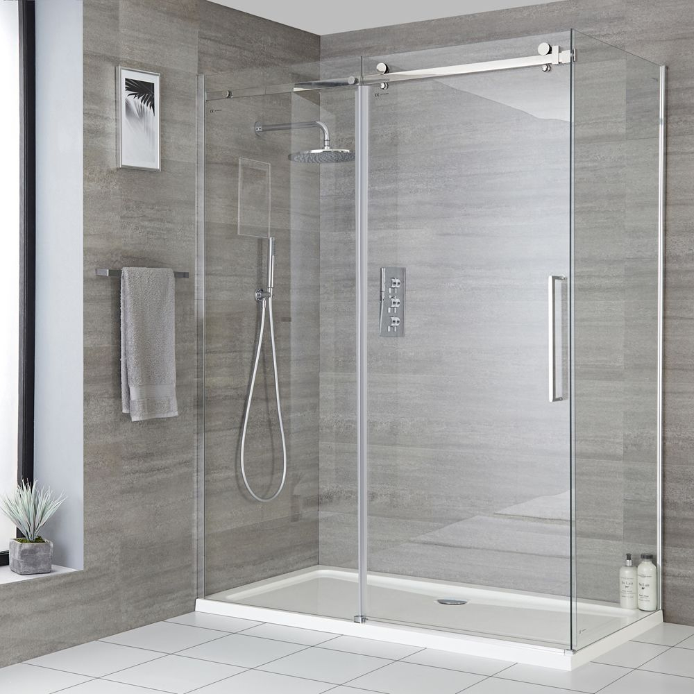 Cabine De Douche D’Angle À Porte Coulissante Sans Cadre – Tailles Multiples  - Portland encequiconcerne Installer Une Cabine De Douche