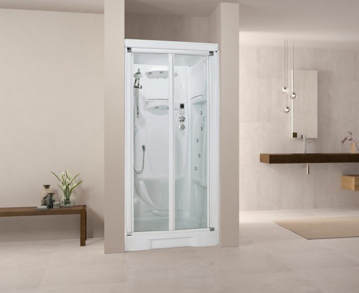 Cabine De Douche Intégrale New Holiday Bi100X80 Cm Mitigeur Thermostatique  Et Verre Transparent Anticalcaire Avec Porte Pliante Réversible dedans Cabine De Douche Complete