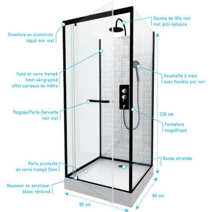 Cabine De Douche – Métro – 2 Dimensions -Porte Pivotante Aurlane à Dimension Cabine De Douche