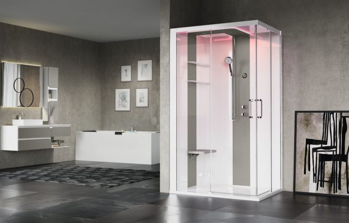 Cabine De Douche Skill 120X90 Cm Novellini En Version Essentiel Ou Hammam  Accès D\'angle Avec 2 Panneaux Fixe Et De Portes Coulissants dedans Cabine De Douche À L Italienne