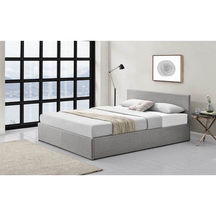 Cadre De Lit Coffre Avec Tête De Lit En Tissu Gris Clair avec Coussin Tete De Lit Gifi