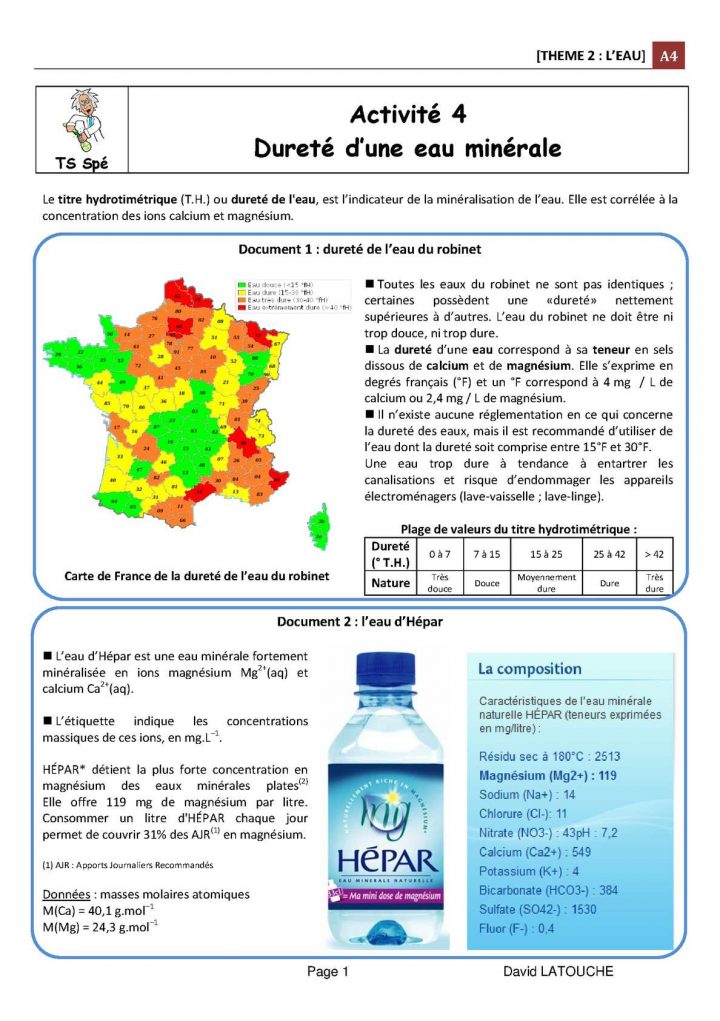 Calaméo – Activité Expérimentale N° 4 : Dureté D'une Eau à Ph Eau Du Robinet Calaméo – Activité Expérimentale N° 4 : Dureté D'une Eau à Ph Eau Du Robinet