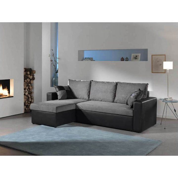 Canapé D'Angle 4 Places Convertible Noir Et Gris – Canapé encequiconcerne Canapé Gonflable Gifi