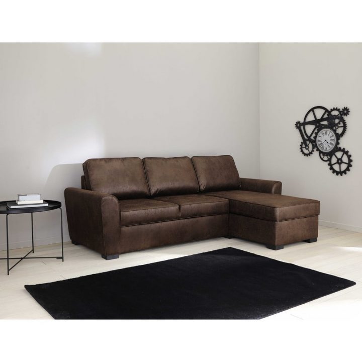 Canapé D'Angle Convertible 3/4 Places En Microsuède Marron dedans 3 Suisses Canapé D'Angle