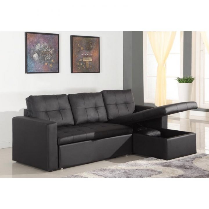 Canapé D'Angle Convertible "Corto" 230Cm Noir encequiconcerne Canapé D'Angle Suzie