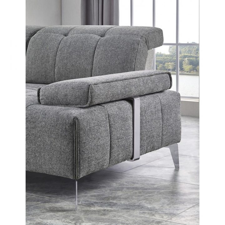 Canapé D'Angle Gauche Tissu Gris Avec Dossiers Réglables dedans Belhome Canapé