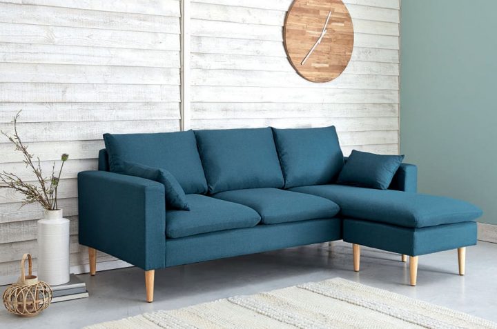 Canapé D'Angle Modulable 3/4 Places En Tissu Bleu Joey concernant 3 Suisses Canapé D&#039;Angle