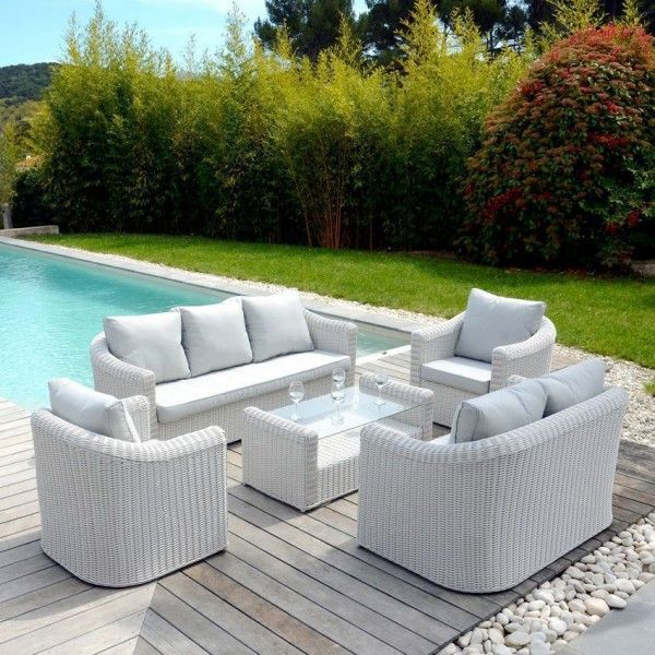 Canapé De Jardin 3 Places Capri – Blanc/Perle – Salon De encequiconcerne Salon De Jardin Blanc