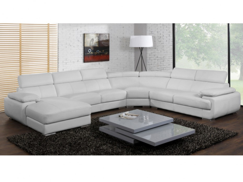 Canapé Panoramique Cuir 7 Places Elevanto - Noir Ou Blanc pour Salon Cuir 7 Places