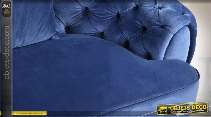 Canapé Velours Bleu Capitonné Luxueux Avec Dossier En Demi dedans Canapé Demi Lune But