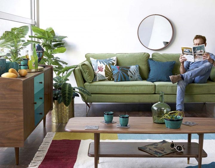 Canapé Vert : 18 Idées Déco Pour Un Salon Esprit Nature tout Meuble Derriere Canapé