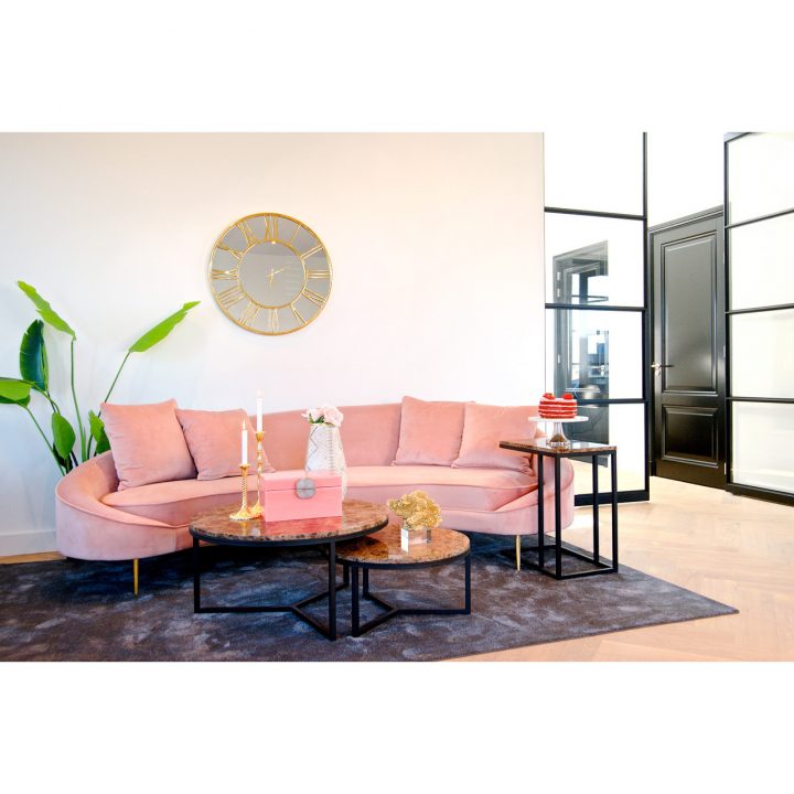 Canapés D'Angle Demi-Lune Design En Velours Velvet Rose dedans Canapé Demi Lune But