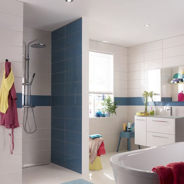 Carrelage Mural Nabuko Bleu Nordique 20 X 50 Cm à Carrelage Antidérapant Salle De Bain Castorama