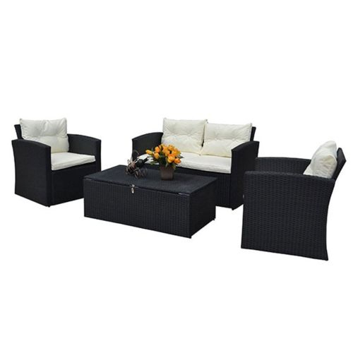 Casa Baoli – Salon De Jardin Résine Tressée + Coffre De dedans Coussin Salon De Jardin Résine