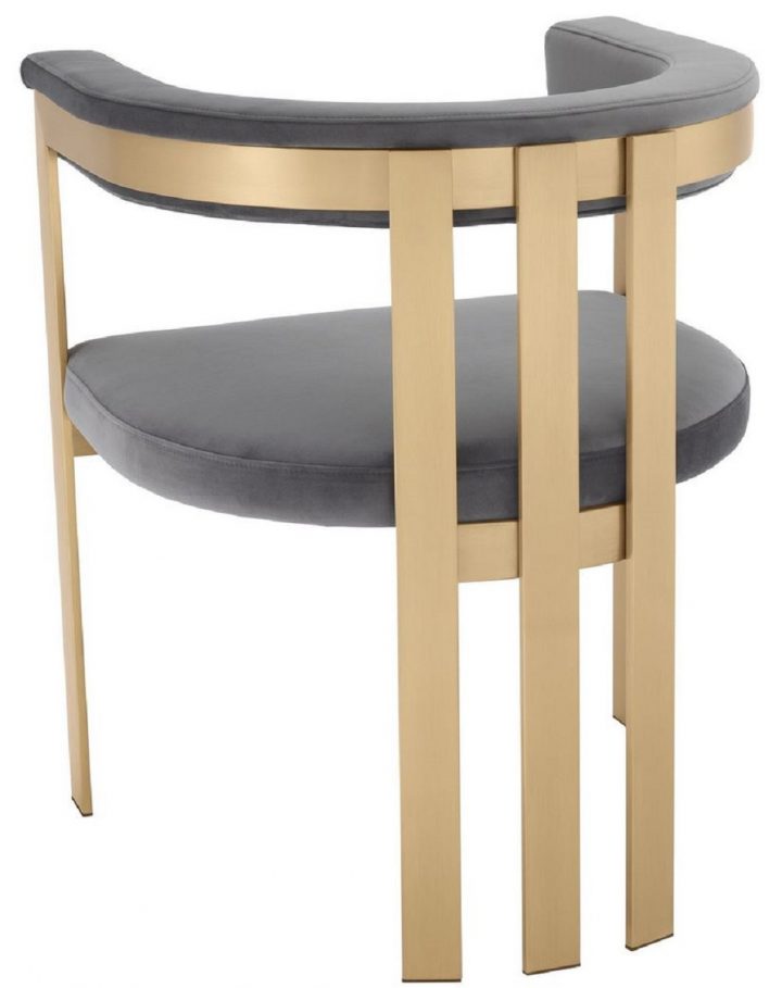 Casa Padrino Chaise De Salle À Manger De Luxe Avec Accoudoirs Gris / Laiton  61 X 56 X H. 73 Cm – Chaise De Cuisine En Acier Inoxydable Avec Tissu Fin encequiconcerne Fauteuil Salle À Manger Accoudoirs