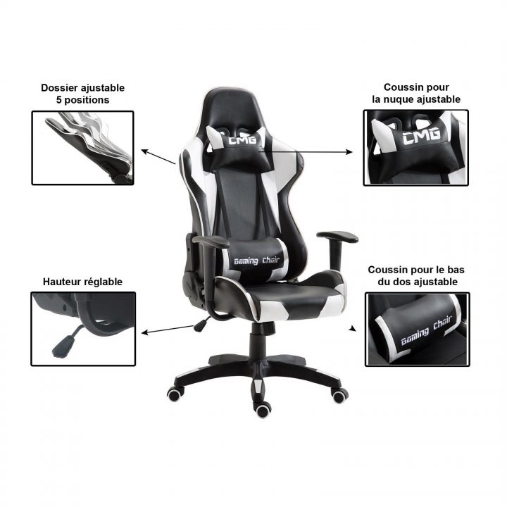 Chaise De Bureau Gaming, Noir Et Blanc – | Mobil-Meubles à Meuble Gaming Chaise De Bureau Gaming, Noir Et Blanc – | Mobil-Meubles à Meuble Gaming