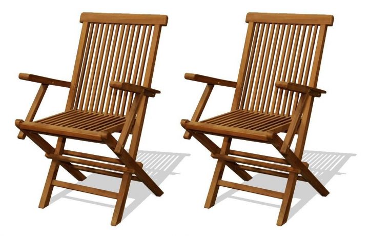 Chaise De Jardin En Teck Brut Avec Accoudoirs – Lot De 2 encequiconcerne Chaise De Jardin Hesperide