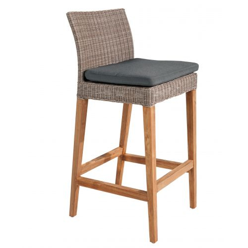 Chaise Haute De Bar En Teck Et Résine Tressée Avec Coussin destiné Chaise Teck Inox Haut De Gamme