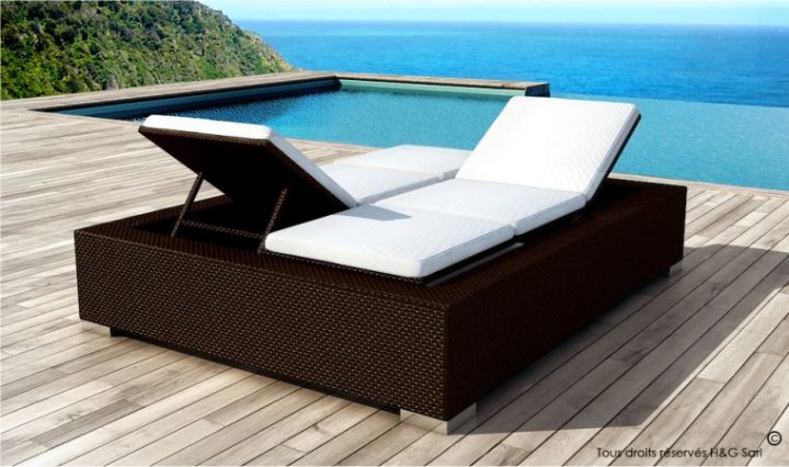 Chaise Longue De Jardin 2 Places En Résine Tressée Marron tout Lit De Jardin Double