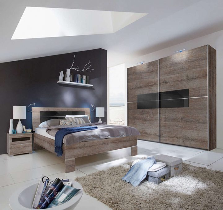 Chambre Adulte En Panneaux De Particules Coloris Chêne Chataigne – Dim :  180 X 200 Cm destiné Chambre À Coucher But